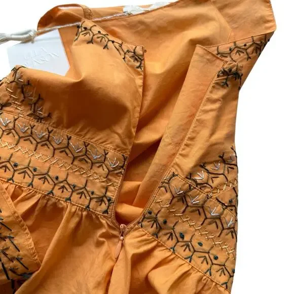 NWT Ulla Johnson Pilar Top in Papaya Size 2 Embroidered Peplum Top - Picture 11 of 12